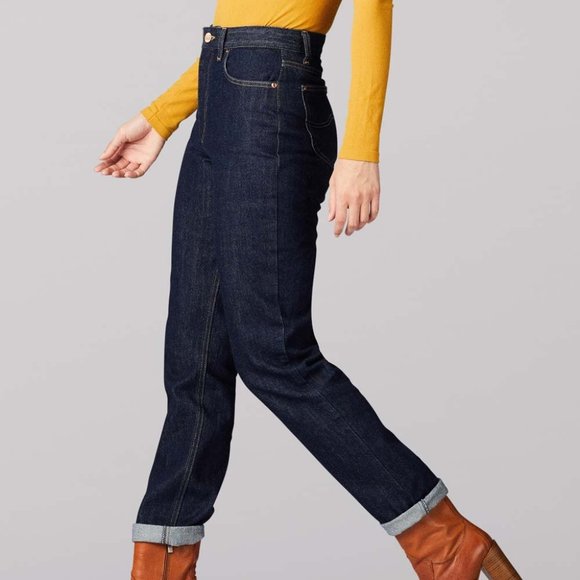 LEE Vintage Modern Retro Rinse Dark denim High Rise Straight Jeans Free People - Picture 4 of 9